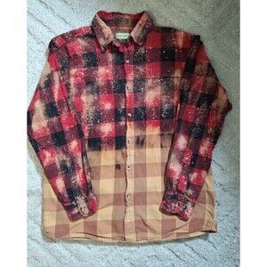 Vintage Hand Bleached Flannel Shirt Men Large Button Up Long Sleeve Thrashed 90s